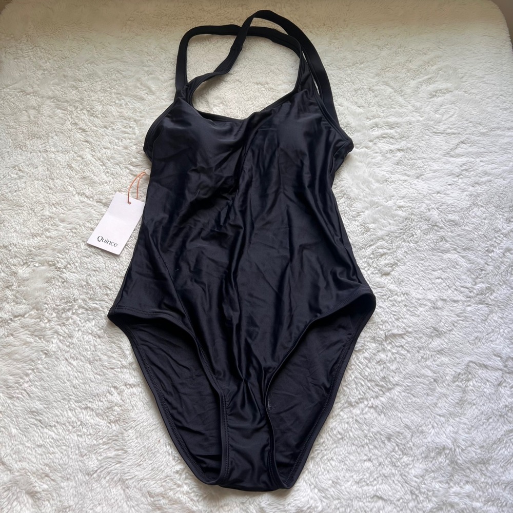 Quince Black Recycled Scoop Neck One Piece Swimsuit ATG001 Womens Medium NWT Eco